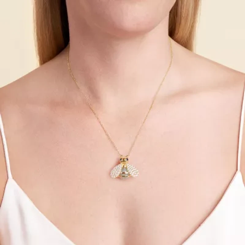 Bee Womens Genuine Green Jade 18K Gold Over Silver 18 Inch Pendant Necklace
