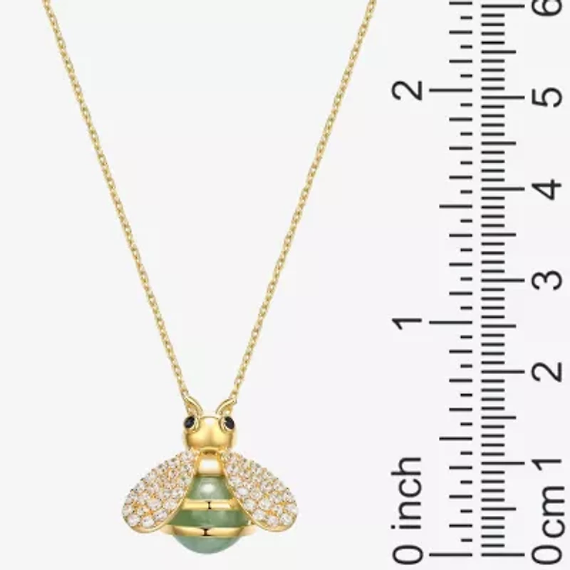 Bee Womens Genuine Green Jade 18K Gold Over Silver 18 Inch Pendant Necklace
