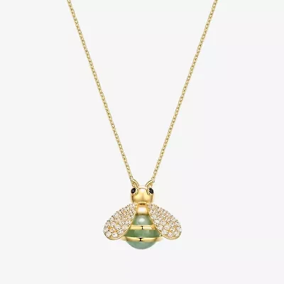 Bee Womens Genuine Green Jade 18K Gold Over Silver 18 Inch Pendant Necklace