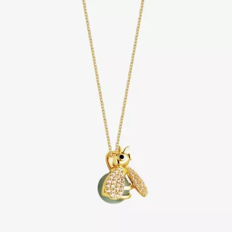 Bee Womens Genuine Green Jade 18K Gold Over Silver 18 Inch Pendant Necklace
