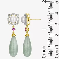 Womens Genuine Green Jade 18K Gold Over Silver Drop Earrings