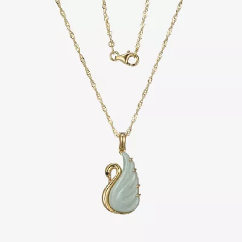 Womens Genuine Green Jade 18K Gold Over Silver 18 Inch Pendant Necklace