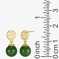 Womens Genuine Green Jade 18K Gold Over Silver Drop Earrings