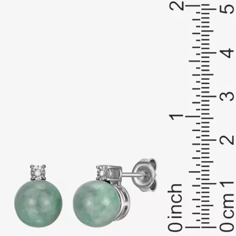 Diamond Accent Genuine Green Jade Sterling Silver 10.3mm Stud Earrings