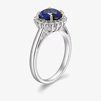 Womens Gemstone Sterling Silver Flower Halo Cocktail Ring