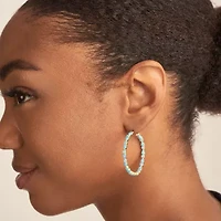 Womens Lab Created White Opal 18K Gold Over Silver 38.5mm Hoop Earrings