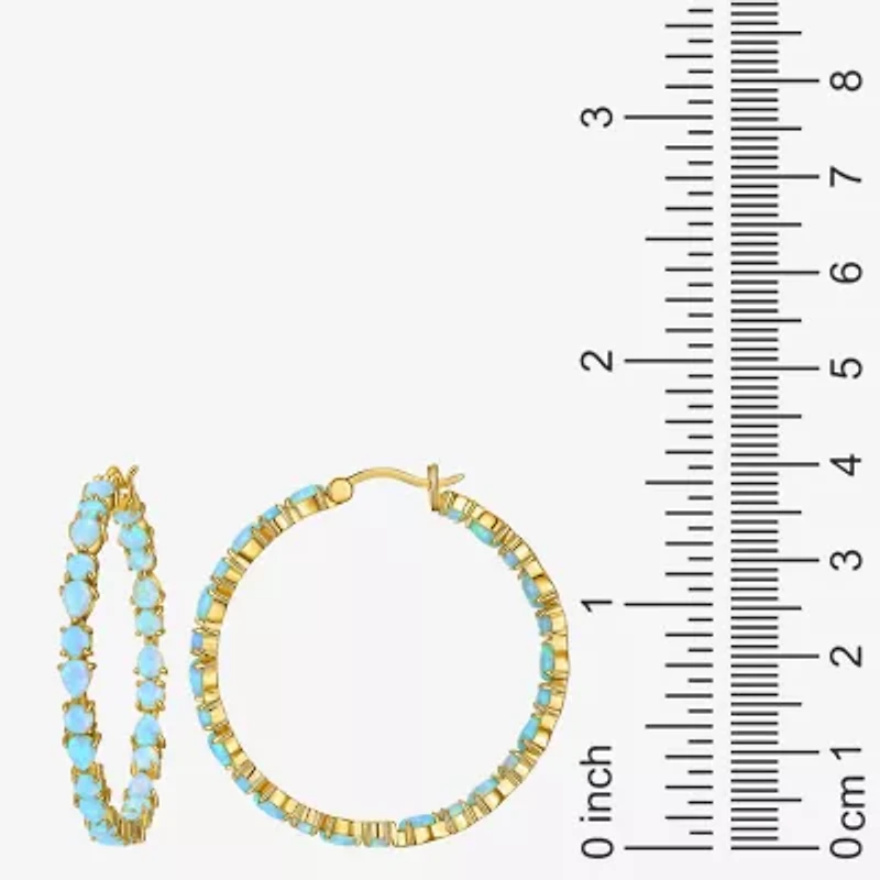 Womens Lab Created White Opal 18K Gold Over Silver 38.5mm Hoop Earrings