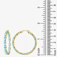 Womens Lab Created White Opal 18K Gold Over Silver 38.5mm Hoop Earrings