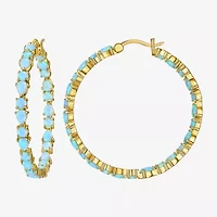 Womens Lab Created White Opal 18K Gold Over Silver 38.5mm Hoop Earrings