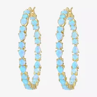 Womens Lab Created White Opal 18K Gold Over Silver 38.5mm Hoop Earrings