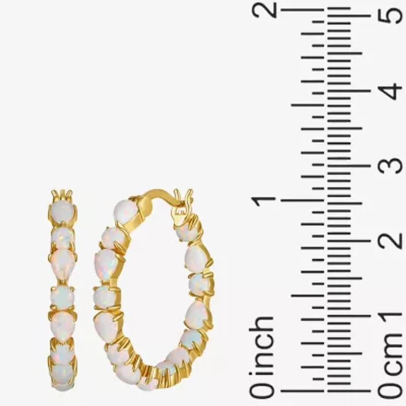 Womens Lab Created White Opal 18K Gold Over Silver 25.4mm Hoop Earrings