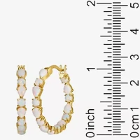 Womens Lab Created White Opal 18K Gold Over Silver 25.4mm Hoop Earrings