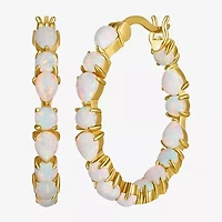 Womens Lab Created White Opal 18K Gold Over Silver 25.4mm Hoop Earrings