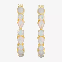 Womens Lab Created White Opal 18K Gold Over Silver 25.4mm Hoop Earrings