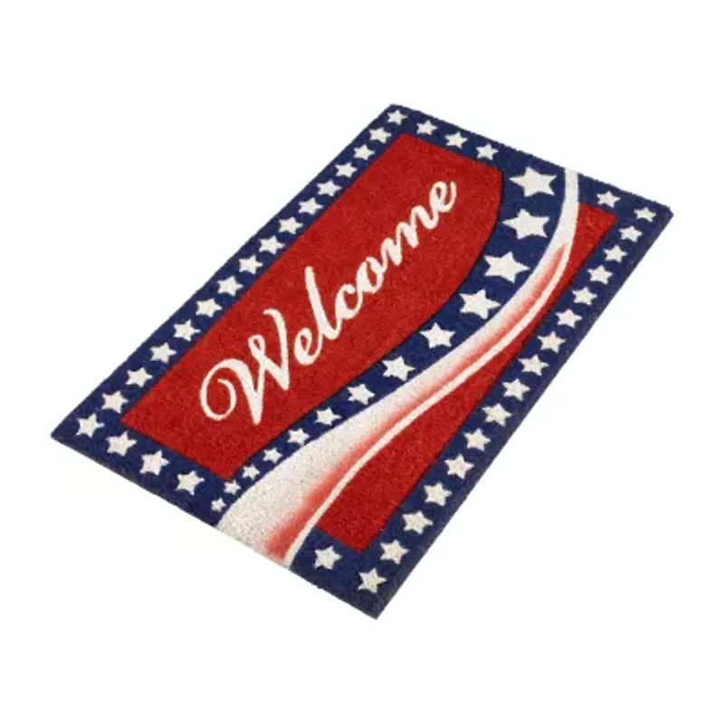 Northlight Red Americana Coir Outdoor Indoor Rectangular Doormat