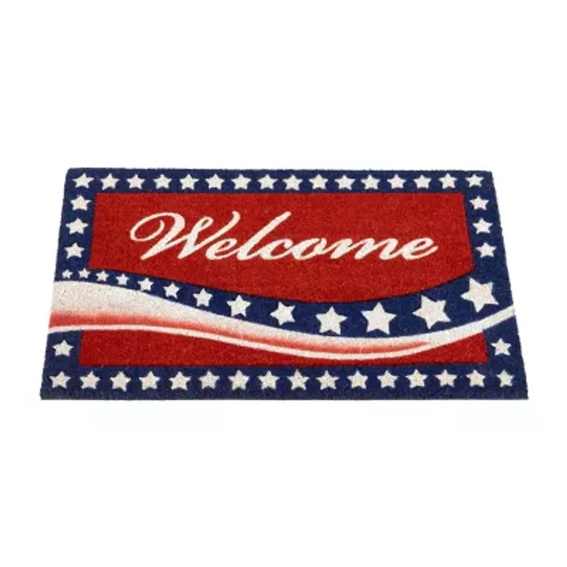 Northlight Red Americana Coir Outdoor Indoor Rectangular Doormat