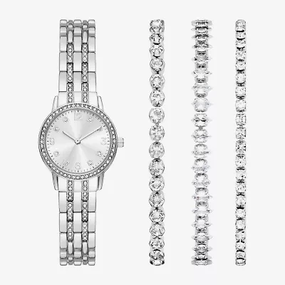 Womens Crystal Accent Silver Tone 4-pc. Watch Boxed Set Fmdjset725