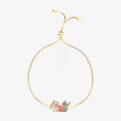 Disney Classics Womens Pink Crystal 18K Gold Over Brass Heart Lilo & Stitch Bolo Bracelet
