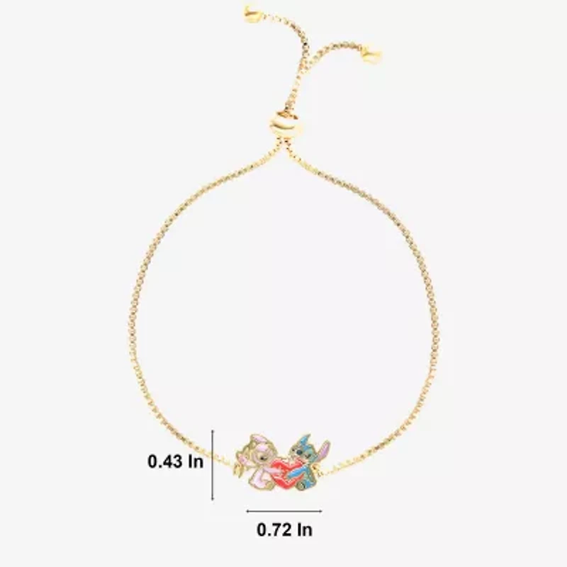 Disney Classics Womens Pink Crystal 18K Gold Over Brass Heart Lilo & Stitch Bolo Bracelet