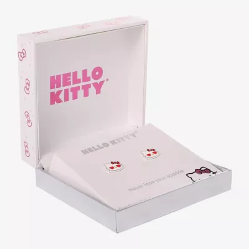 Pink Crystal 9.1mm Heart Hello Kitty Stud Earrings