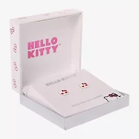 Pink Crystal 9.1mm Heart Hello Kitty Stud Earrings