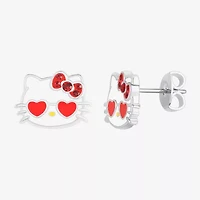 Pink Crystal 9.1mm Heart Hello Kitty Stud Earrings