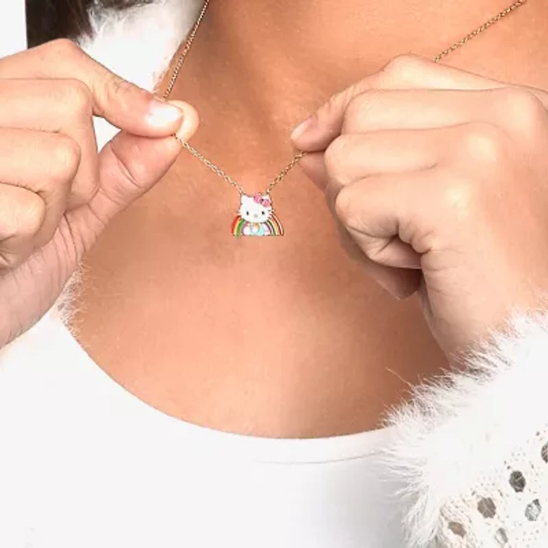 Rainbow Womens Pink Crystal 18K Gold Over Brass 18 Inch Pendant Necklace