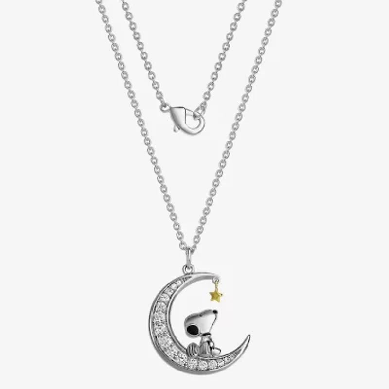 Disney Classics Womens Cubic Zirconia 18K Gold Over Brass Pure Silver Over Brass Moon 18 Inch Pendant Necklace