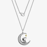 Disney Classics Womens Cubic Zirconia 18K Gold Over Brass Pure Silver Over Brass Moon 18 Inch Pendant Necklace