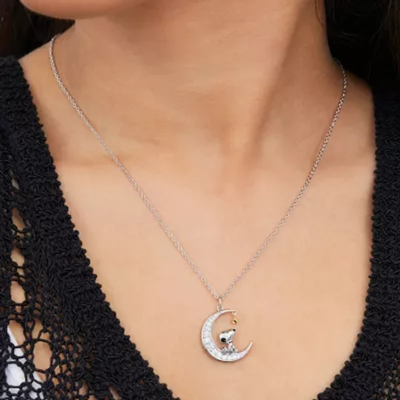Disney Classics Womens Cubic Zirconia 18K Gold Over Brass Pure Silver Over Brass Moon 18 Inch Pendant Necklace