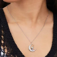 Disney Classics Womens Cubic Zirconia 18K Gold Over Brass Pure Silver Over Brass Moon 18 Inch Pendant Necklace