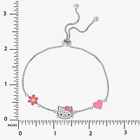Womens Cubic Zirconia Flower Heart Hello Kitty Bolo Bracelet