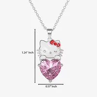 Hello Kitty Womens Pink Glass Pure Silver Over Brass Heart 16 Inch Pendant Necklace