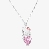 Hello Kitty Womens Pink Glass Pure Silver Over Brass Heart 16 Inch Pendant Necklace