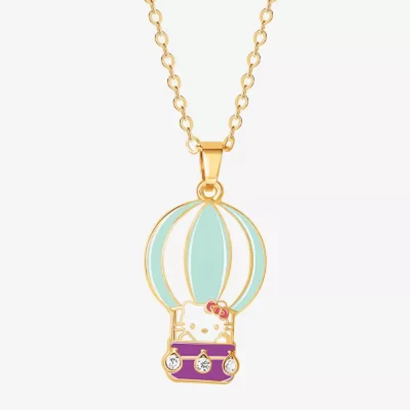 Hello Kitty Hot Air Balloon Womens Crystal 18K Gold Over Brass 16 Inch Pendant Necklace