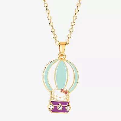 Hello Kitty Hot Air Balloon Womens Crystal 18K Gold Over Brass 16 Inch Pendant Necklace