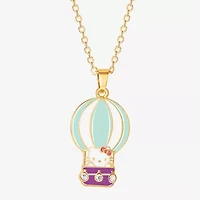 Hello Kitty Hot Air Balloon Womens Crystal 18K Gold Over Brass 16 Inch Pendant Necklace