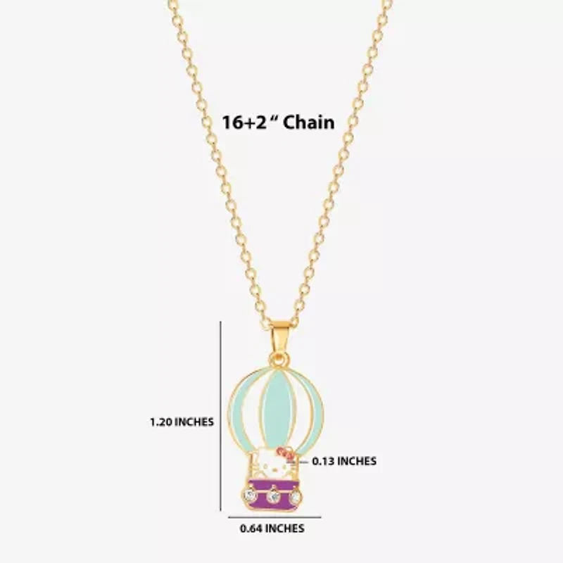 Hello Kitty Hot Air Balloon Womens Crystal 18K Gold Over Brass 16 Inch Pendant Necklace