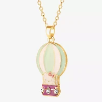 Hello Kitty Hot Air Balloon Womens Crystal 18K Gold Over Brass 16 Inch Pendant Necklace