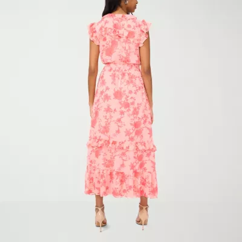 Sam And Jess Womens Short Sleeve Floral Petite Maxi Dress
