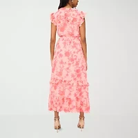Sam And Jess Womens Short Sleeve Floral Petite Maxi Dress