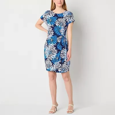 Robbie Bee Womens Short Sleeve Floral Petite Sheath Dress