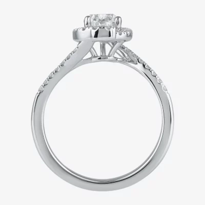 (G / I1) Womens 1 1/4 CT. T.W. Lab Grown White Diamond 14K Gold Pear Bypass  Halo Engagement Ring