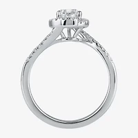 (G / I1) Womens 1 1/4 CT. T.W. Lab Grown White Diamond 14K Gold Pear Bypass  Halo Engagement Ring