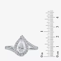 (G / I1) Womens 1 1/4 CT. T.W. Lab Grown White Diamond 14K Gold Pear Bypass  Halo Engagement Ring