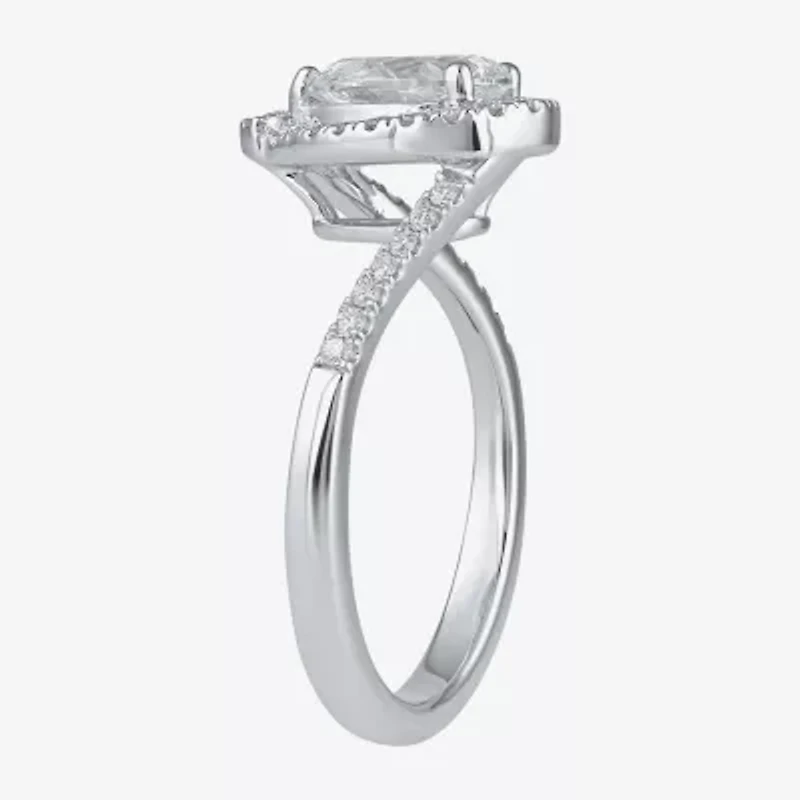 (G / I1) Womens 1 1/4 CT. T.W. Lab Grown White Diamond 14K Gold Pear Bypass  Halo Engagement Ring