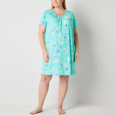 Adonna Womens Round Neck Short Sleeve Plus Nightgown