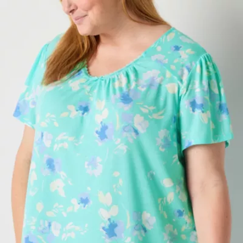 Adonna Womens Round Neck Short Sleeve Plus Nightgown