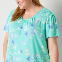 Adonna Womens Round Neck Short Sleeve Plus Nightgown