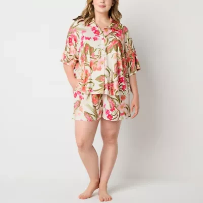 Ambrielle Womens Short Sleeve 2-pc. Plus Pajama Sets